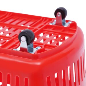 6PCS Shopping Carts with Wheels and Handle, Plastic Shopping Basket Red 35L, Portable Rolling Shopping Basket Set in Supermarkets and Retail Stores Laundries