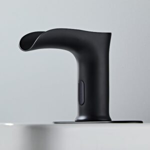 HHOOMMEE Touchless Bathroom Sink Faucet Automatic Sensor Tap Mixer with Deck Plate (Black)