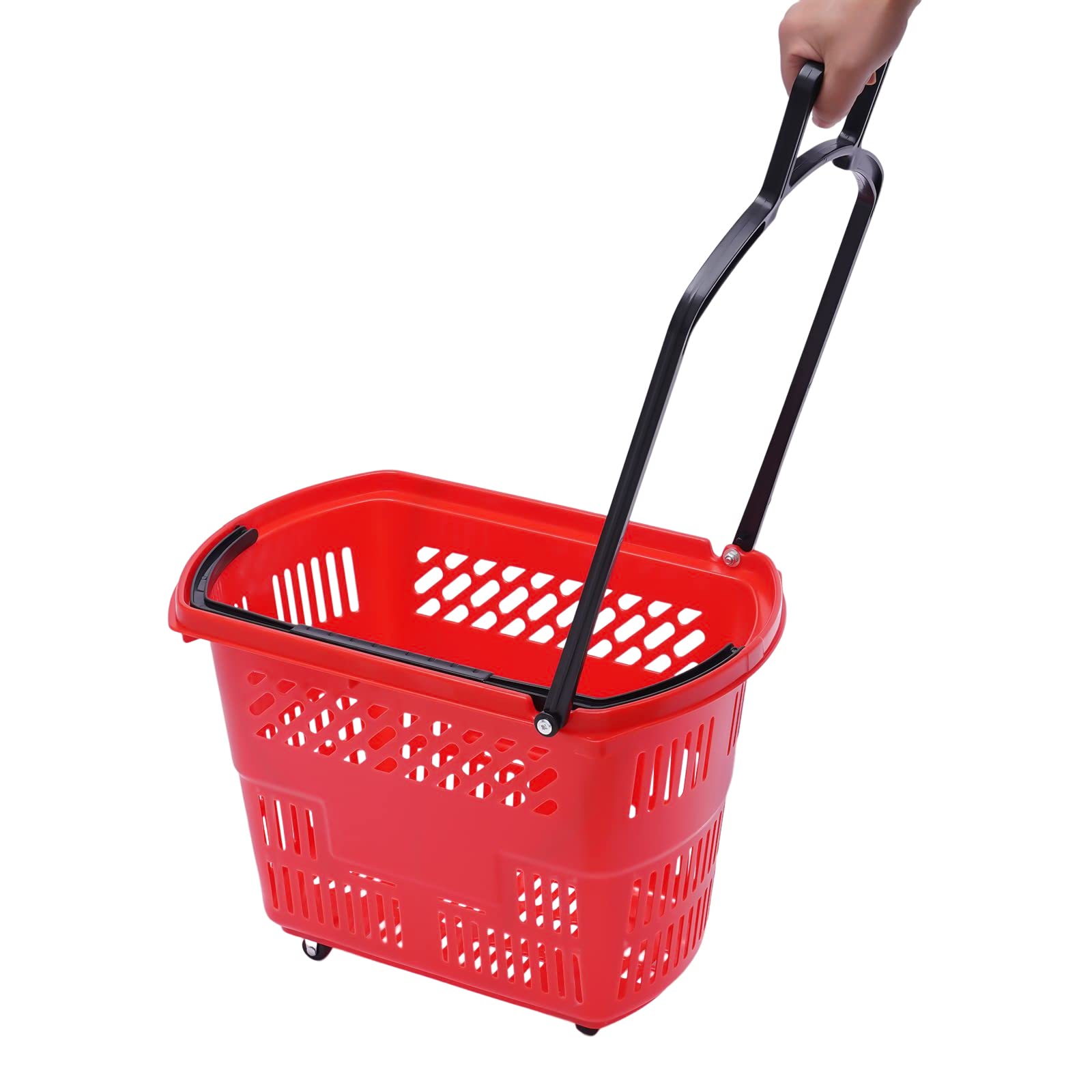 6PCS Shopping Carts with Wheels and Handle, Plastic Shopping Basket Red 35L, Portable Rolling Shopping Basket Set in Supermarkets and Retail Stores Laundries