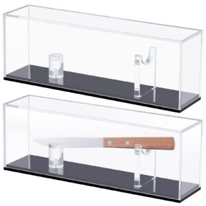 suzile 2 pcs acrylic knife display case pocket knife display stand with clear cover collection single knife display box holder cabinet protection, black base, 10.5 x 3.7 x 2.5 inches