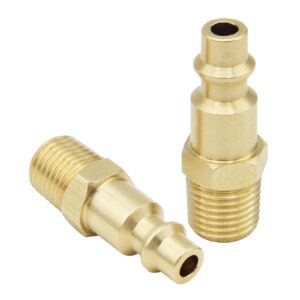 qolekog air hose fittings 1/4 inch npt male thread air plug, air compressor quick connect fittings durable solid brass 300psi (industrial type d, 2 piece)