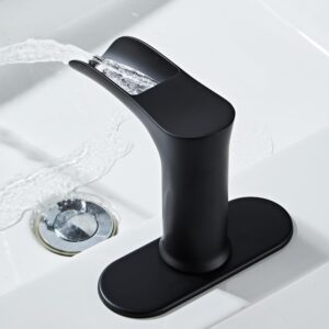 HHOOMMEE Touchless Bathroom Sink Faucet Automatic Sensor Tap Mixer with Deck Plate (Black)