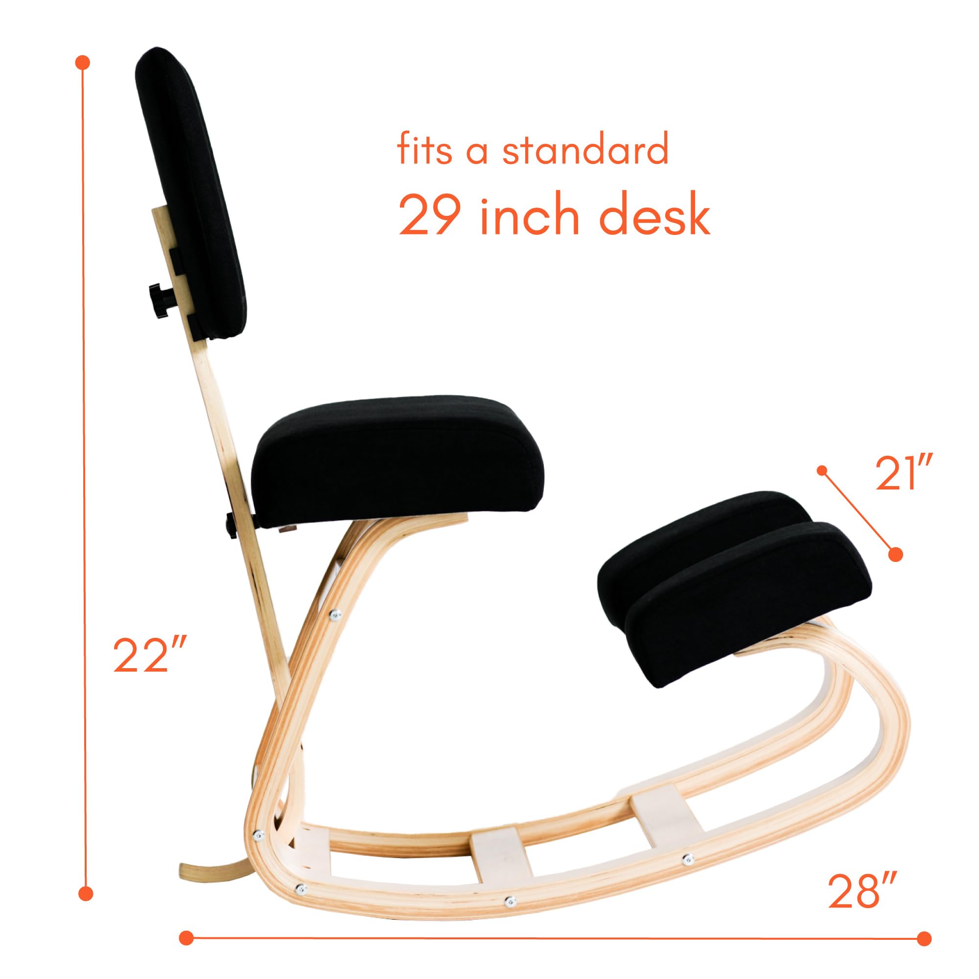 Sleekform East Austin Kneeling Chair, Posture Support Comfortable Ergonomic Kneeling Chair, Posture Correct Kneeling Office Chair, Natural Back Pain Relief, Best Office Chair for Posture