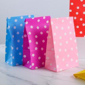 LovesTown 45PCS Paper Treat Bags with Stickers, Colorful Party Favor Bags Goody Bags Polka Dot Paper Bags for Birthday Baby Shower Wedding