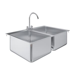 amgood stainless steel compartment drop-in sink. nsf (2 bowl 16" x 20" x 10" with faucet)