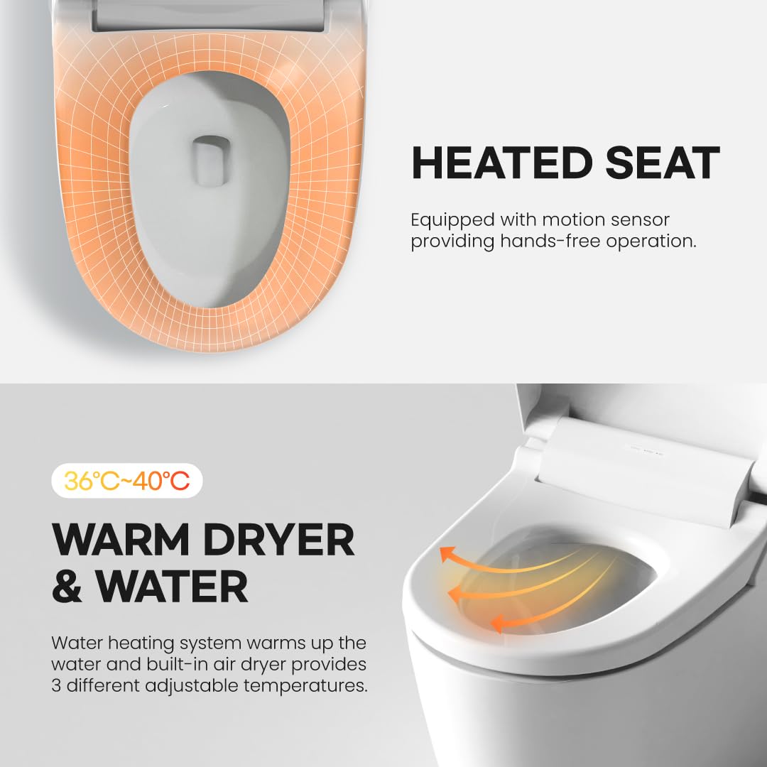 VOVO STYLEMENT TCB-8200SA Smart Bidet Toilet for bathrooms, Elongated One Piece Toilet with Auto Open/Close Lid, 1.12 GPF, Auto Dual Flush, ADA Chair Height, Heated Seat, Made in Korea