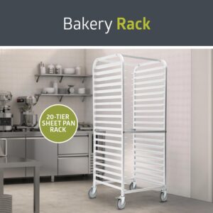 Pearington 20-Tier Bun Pan Rack with Wheels, Commercial Baking Rack for Full or Half Industrial Pan Storage, Bakery Accessory for Kitchen, Restaurant, & More, 25.94" L x 19.96" W