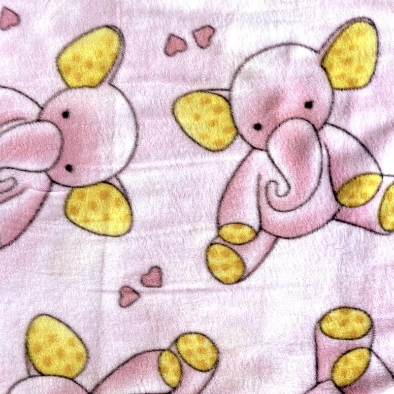 Elephants Pink Anti-Pill Premium No-Sew Throw Fleece Fabric Kit (50x60)