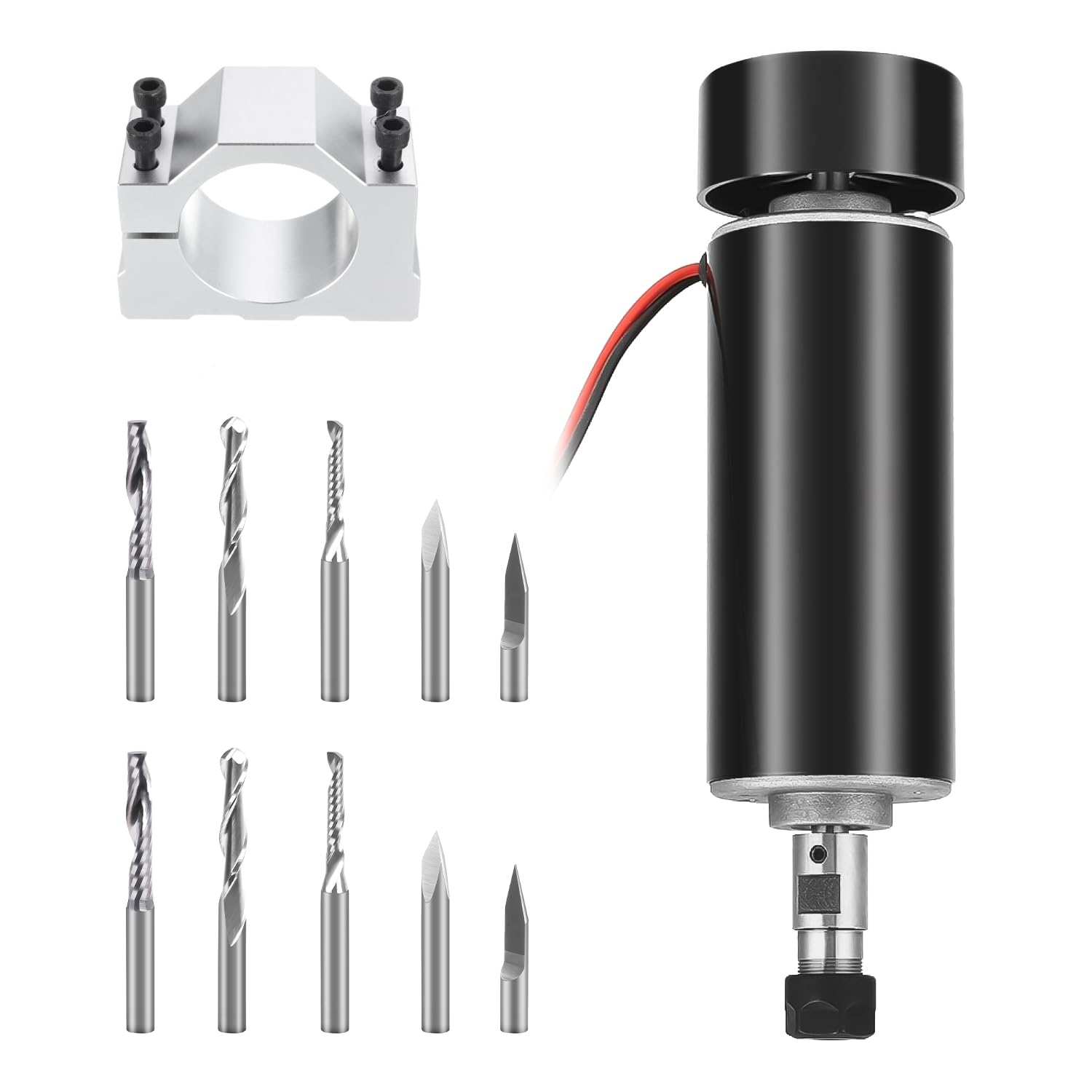 CNC Spindle, 500W CNC Spindle Motor,52mm Clamp with ER11 Collet and 10pcs Router Bit，High Precision for DIY CNC Router Milling and CNC Router Machine