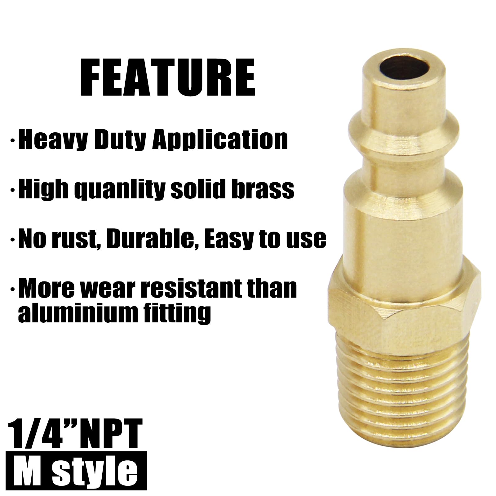 Qolekog Air Hose Fittings 1/4 inch NPT Male Thread Air Plug, Air Compressor Quick Connect Fittings Durable Solid Brass 300Psi (Industrial Type D, 2 Piece)