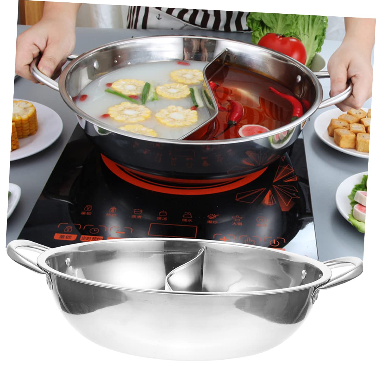 LABRIMP Stainless Steel Mandarin Duck Pot Hotpot Divider Salad Serving Pot Guitar Tremolo Springs Divided Hotpot Pan Korean Pots for Cooking Hotpot Pot Hot Pot Soup Base Monitor China