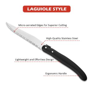 KITCHENTREND Knife Set, Steak Knives Set of 6, 6 Pcs Steak Knife Set Dishwasher Safe Knife Set, New Laguiole Premium serrated knife set, knives Set for Kitchen (Black)