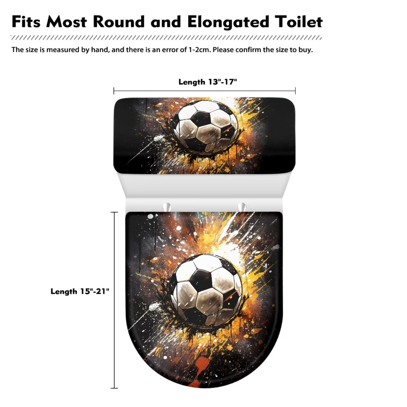 Vanideaoty Football Toilet Lid Cover Toilet Tank Cover 17 x 21 Sport Soccer 2 Piece Bathroom Set