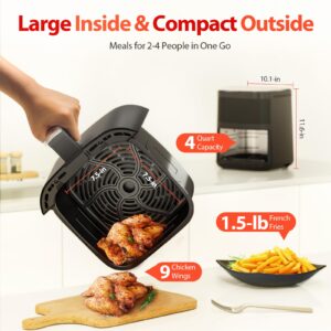 Air Fryer, Beelicious 8-in-1 Smart Compact 4QT Air Fryers, with Viewing Window,Shake Reminder,450°F Digital Airfryer with Flavor-Lock Tech,Dishwasher-Safe & Nonstick,Fit for 1-3 People,Black