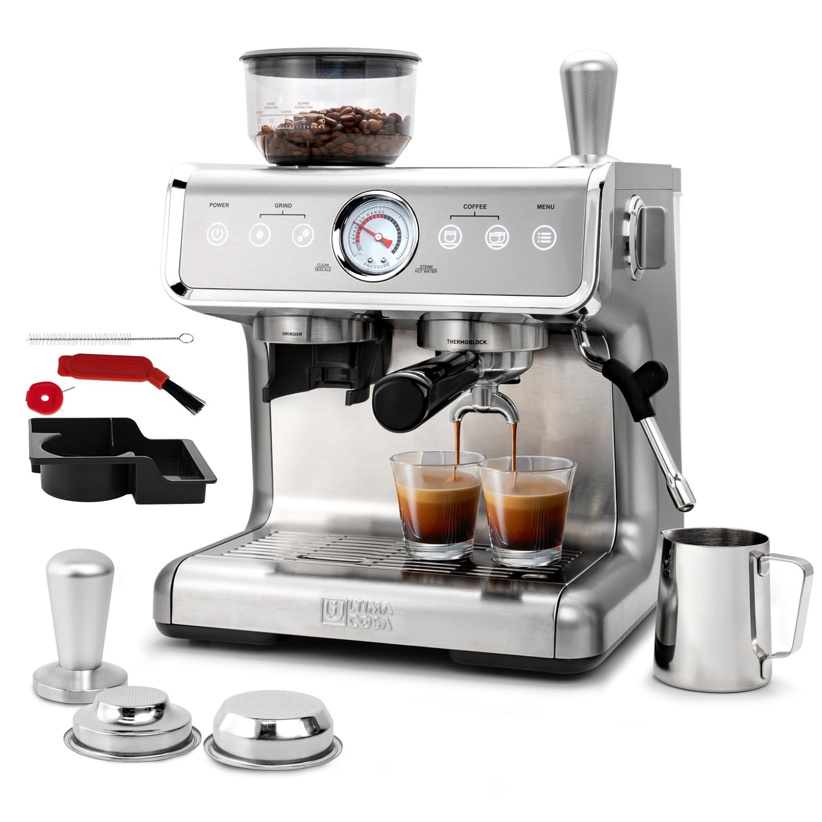 Ultima Cosa Espresso Machine With Grinder,With Milk Frother Steam Wand, Barista Latte Machine With Removable Water Tank for Cappuccinos or Macchiatos