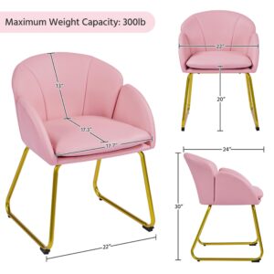 Yaheetech Modern PU Leather Armchair, Flower Shaped Makeup Chair Vanity Chair with Golden Metal Legs for Living Room/Makeup Room/Bedroom/Home Office/Kitchen, Simple Pink