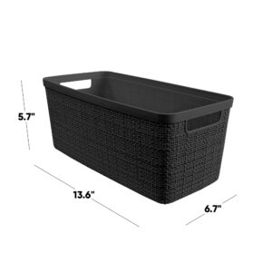 Curver Jute Decorative Plastic Slim Organization and Storage Laundry Room Basket Perfect Bins for Home Office, Closet Shelves, Kitchen Pantry, Bedroom Decor and Bathroom Accessories, Set of 8, Black