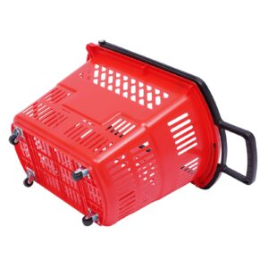 6PCS Shopping Carts with Wheels and Handle, Plastic Shopping Basket Red 35L, Portable Rolling Shopping Basket Set in Supermarkets and Retail Stores Laundries