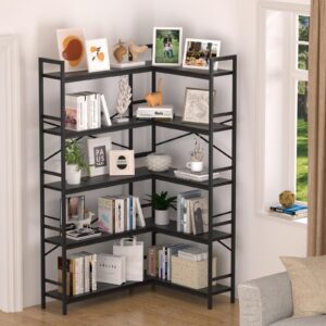 Lazyvan Black Corner Bookshelf,5 Tiers Corner Bookcase with Open Storage,L Shaped Shelves for Home Office,Living Room,Bedroom