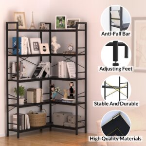 Lazyvan Black Corner Bookshelf,5 Tiers Corner Bookcase with Open Storage,L Shaped Shelves for Home Office,Living Room,Bedroom