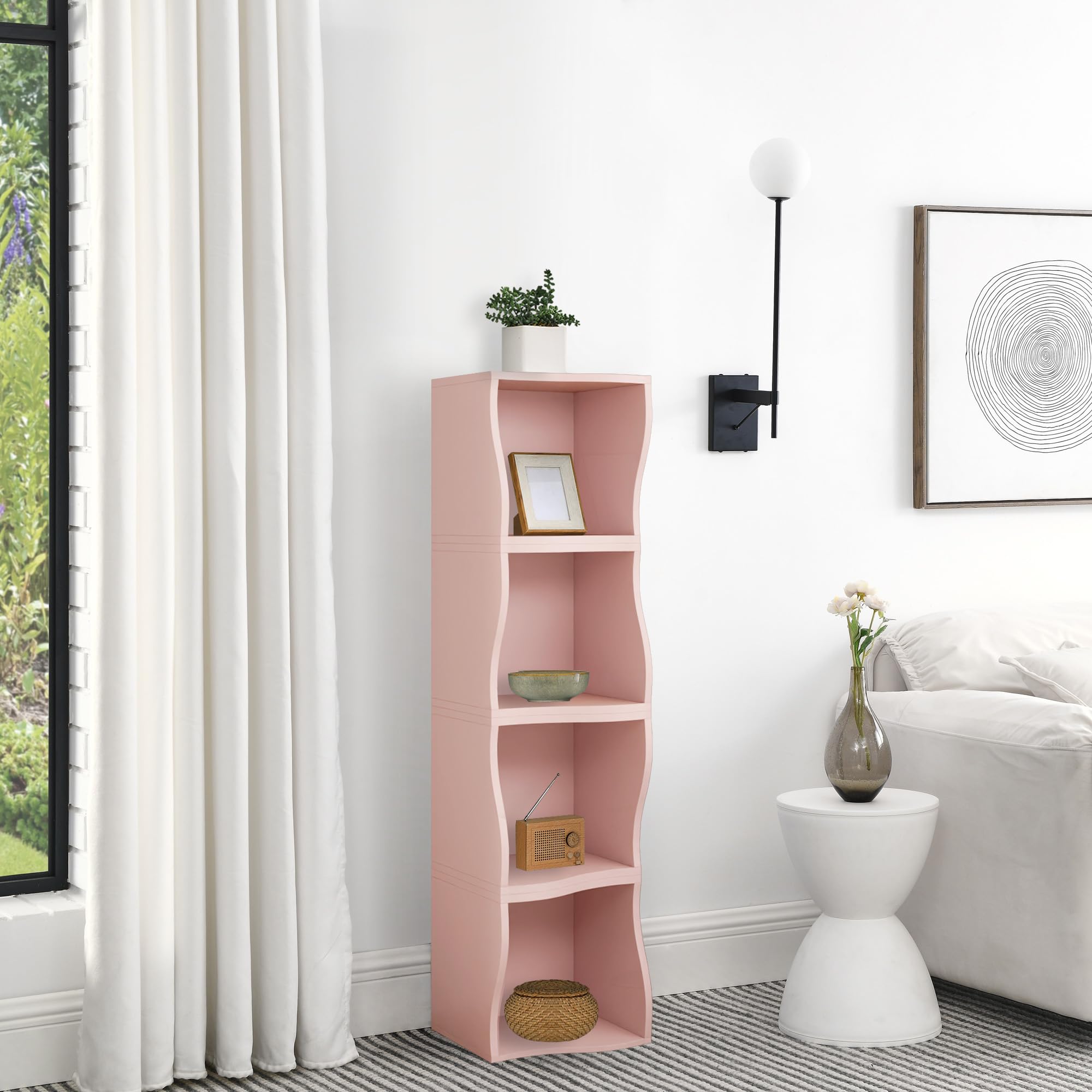 ECLYL Double Layered Independent Storage Rack, Full Circular Color Blocking Bookshelf, Suitable for Home, Office, Living Room, etc (Pink, 2-Layer Storage)