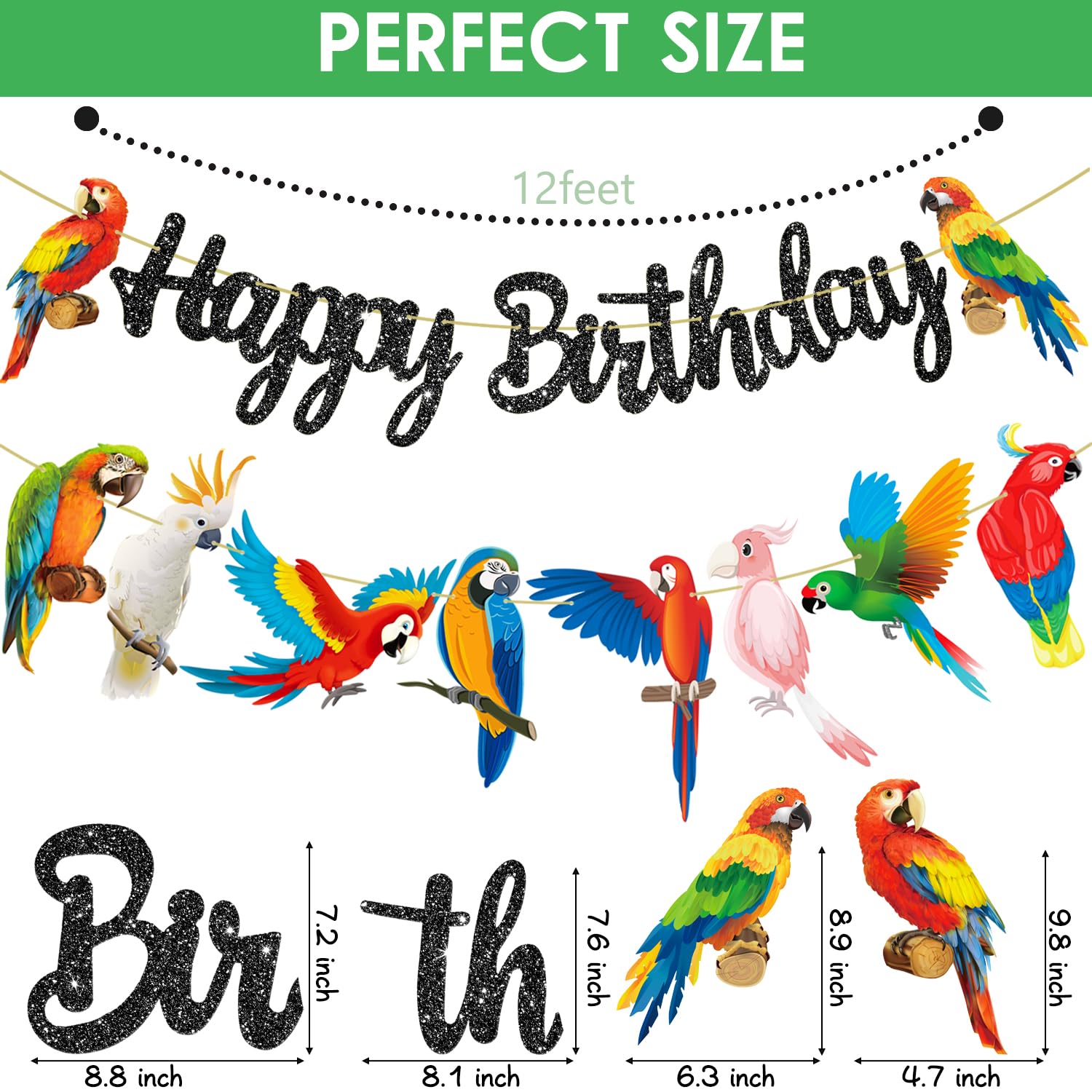 Parrot Birthday Party Banners Tropical Bird Birthday Banner Parrot Birthday Decoration Toucan Parrot Party Cutout Banners for Hawaiian Themed Baby Shower Supplies