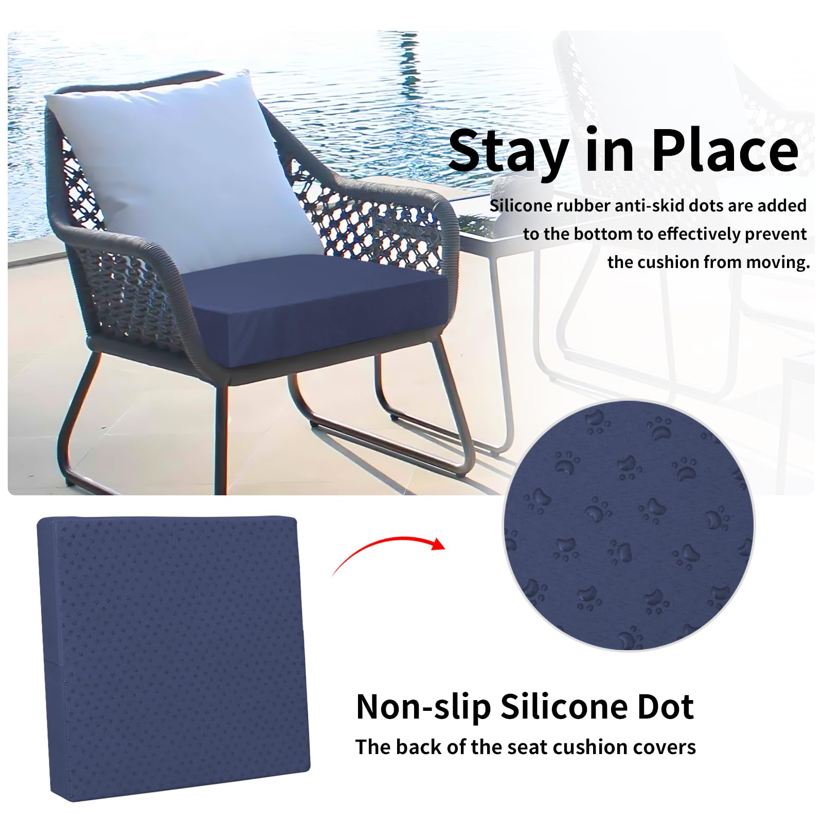 Easy-Going Waterproof Patio Cushion Covers ONLY Cover 24x22x4 inch 4 Pack Replacement Non-Slip Outdoor Seat Cushion Slipcover with Zipper. Navy