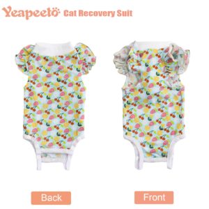 Yeapeeto Cat Recovery Suit After Surgery Bodysuit for Cats, E-Collar Substitute Keep from Licking Abdominal Wounds, Kitten Breathable Clothes, Warm After Shaving(Fruit,M)