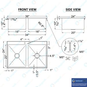 AmGood Stainless Steel Compartment Drop-in Sink. NSF (2 Bowl 16" x 20" x 10" with Faucet)