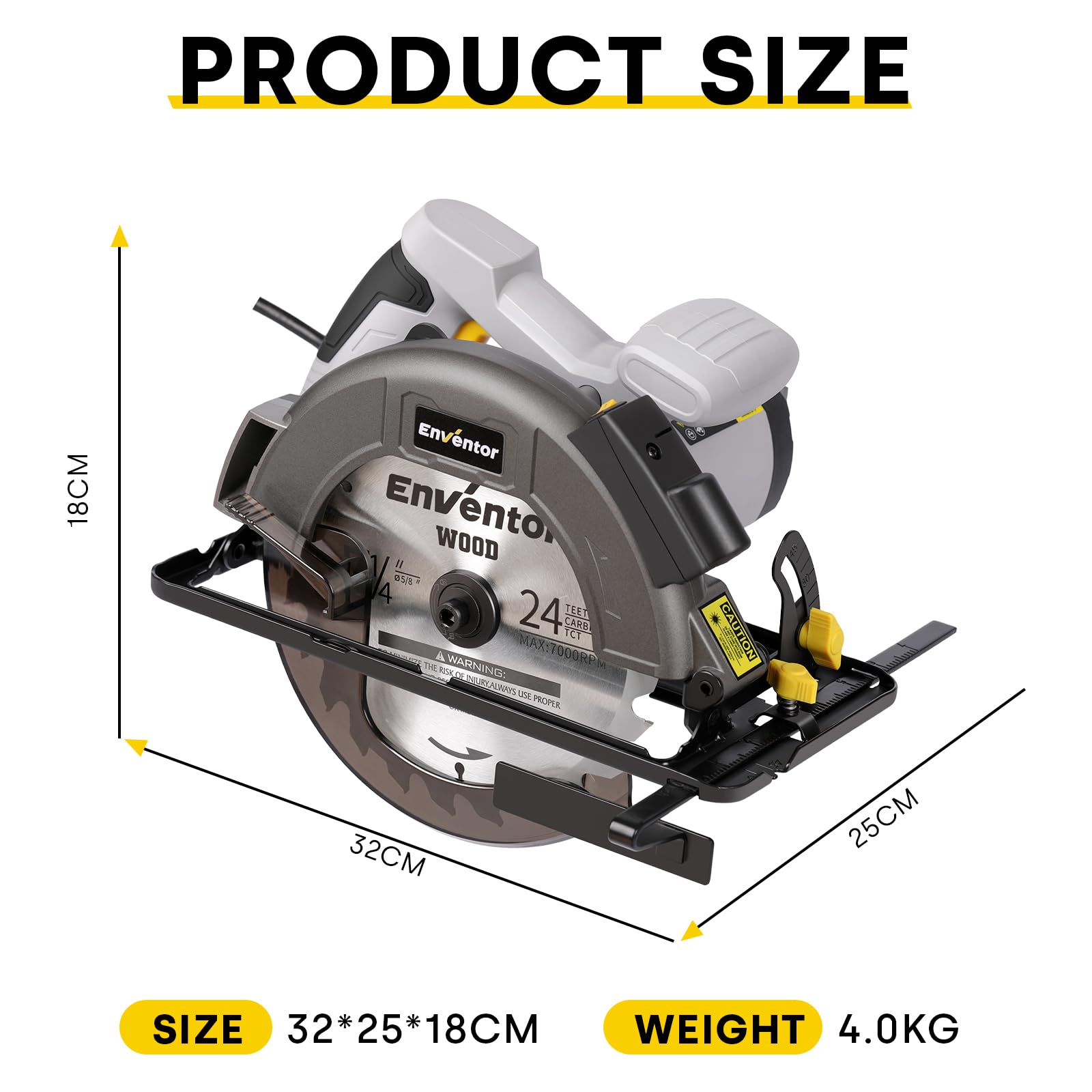 ENVENTOR Circular Saw Corded, 11A Electric Circular Saws 7-1/4-Inch with Laser Guide, 2 Blade Saws (40T/24T), Max Cutting Depth 2-7/16"(90°), 1-13/16"(0°-45°), Single Handed Bevel, 6000RPM