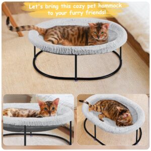 Zoratoo Elevated Cat Hammock Bed for Indoor Cats, Fluffy Warm Cuddle Cat Bed with Detachable Pad Bed Cover, Portable Pet Bed Raised Cuddler for Sleeping Kittens, Small Dog, Oval Cat Hammock Grey