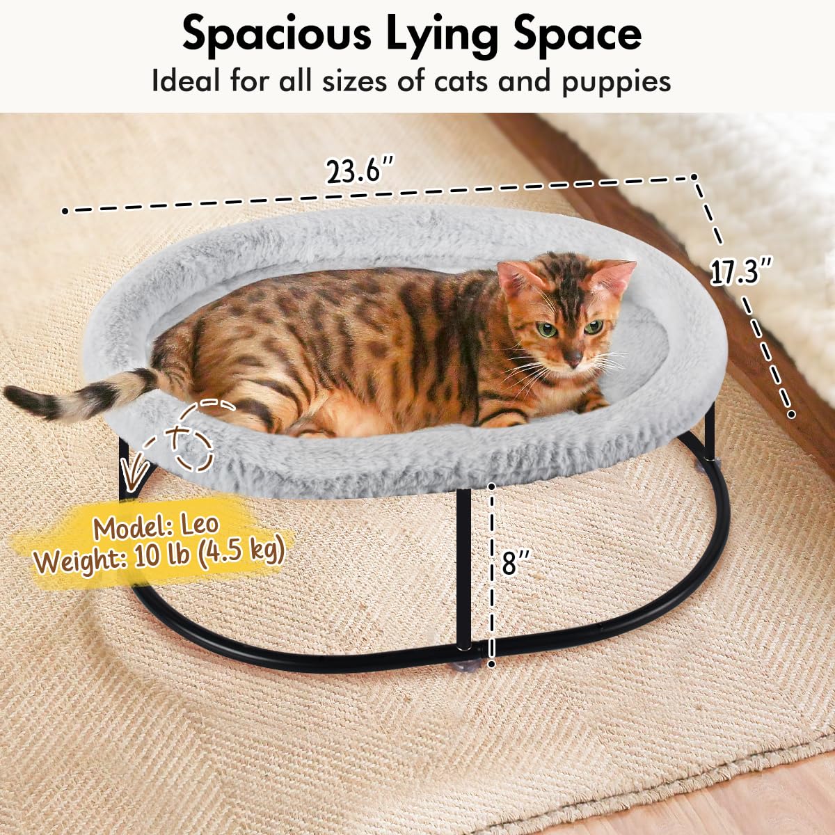 Zoratoo Elevated Cat Hammock Bed for Indoor Cats, Fluffy Warm Cuddle Cat Bed with Detachable Pad Bed Cover, Portable Pet Bed Raised Cuddler for Sleeping Kittens, Small Dog, Oval Cat Hammock Grey