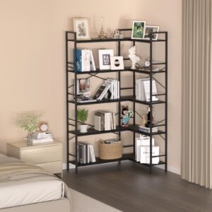 Lazyvan Black Corner Bookshelf,5 Tiers Corner Bookcase with Open Storage,L Shaped Shelves for Home Office,Living Room,Bedroom