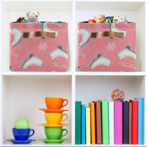 Wusikd Curly Skates Storage Basket Set of 2 Large Fabric Ice Snowflakes Storage Basket Bins Box Cube with Handles Collapsible Closet Shelf Clothes Organizer Basket for Nursery Bedroom