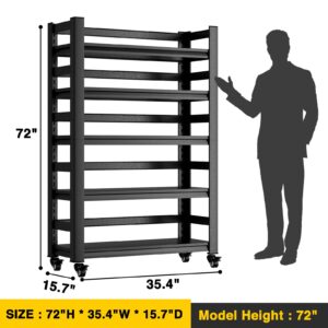 Garage Storage Shelves with Wheels 72" H Metal Garage Shelving Unit 2150lbs Heavy Duty Adjustable Utility Rack Industrial Shelving Organizer for Warehouse Basement, 15.8" D x 35.5" W x 72" H, Black…