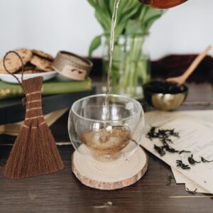 OATIPHO Tea Tray Broom, Tea Broom Whisk, Small Broom Cleaning Soft Bristle Broom Brown Teapot Brush, Tea Ceremony Accessories Hand Broom Soft Straw Broom for Dustpan Keyboard