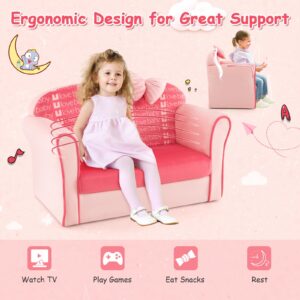 Costzon Kids Pink Couch, Toddler Mini Sofa for Kids Loveseat Aged 1-3, Upholstered Armchair with Velvet Surface & High-Density Sponge, Children's Sofa for Preschool Bedroom Playroom Gift Presents