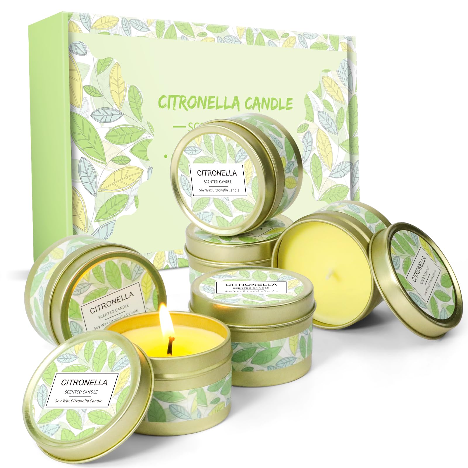 STRN Citronella Candles Outdoor, Scented Candles, Summer Soy Wax Candles, Lemongrass Candles for Outdoor&Indoor, Travel Tin Candles Set for Garden and Camping (6 Packs)