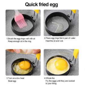 3" Round Egg Maker Ring 4PCS Egg Rings with Silicone Oil Brush,Egg Circles Stainless Steel Egg Rings Non-Stick Frying Egg Maker Molds for Frying Eggs and Egg Mcmuffins