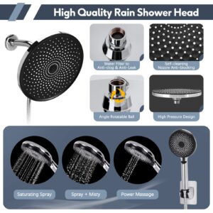 Rain Shower Head with Handheld Spray, Lanhado 8.5'' Shower Head with hose, 4 Setting High Pressure Shower Heads, Anti-leak Rainfall Shower Head with Holder, Waterfall Showerhead, Silver