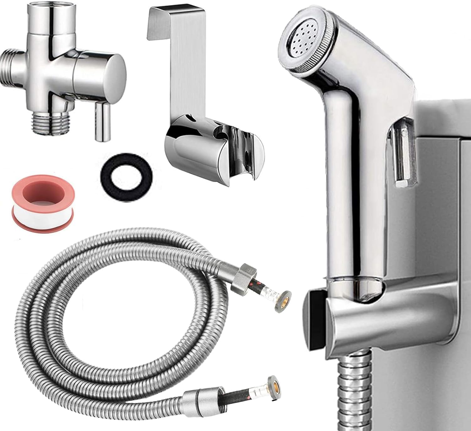 Stainless Steel Bidet Sprayer for Toilet, Handheld Cloth Diaper Sprayer, Bathroom Jet Sprayer Kit Spray Attachment with Explosion-Proof Hose, Great Water Pressure for Bathing Pets, Feminine Hygiene