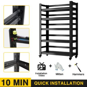 Garage Storage Shelves with Wheels 72" H Metal Garage Shelving Unit 2150lbs Heavy Duty Adjustable Utility Rack Industrial Shelving Organizer for Warehouse Basement, 15.8" D x 35.5" W x 72" H, Black…