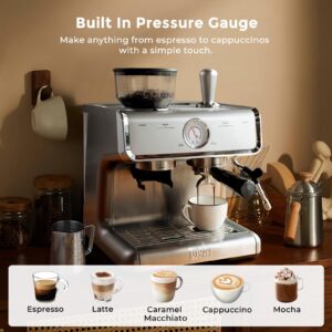 Ultima Cosa Espresso Machine With Grinder,With Milk Frother Steam Wand, Barista Latte Machine With Removable Water Tank for Cappuccinos or Macchiatos