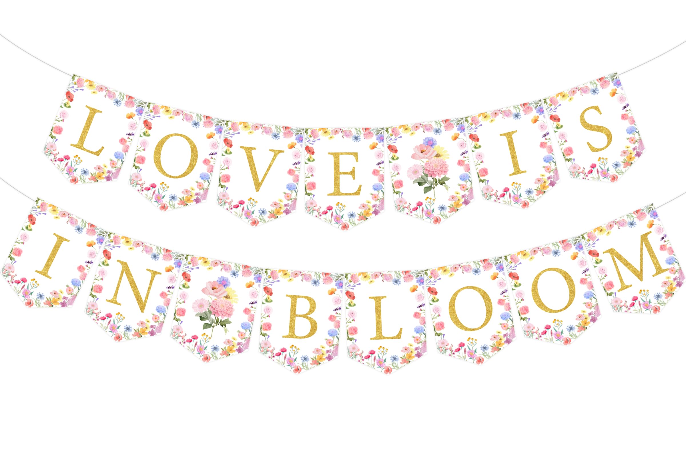 Cheereveal Love is in Bloom Banner - Flower Theme Bridal Shower Bunting Garland, Pink Pre-Assembled Party Signs, Engagement Wedding Party Supplies and Decorations