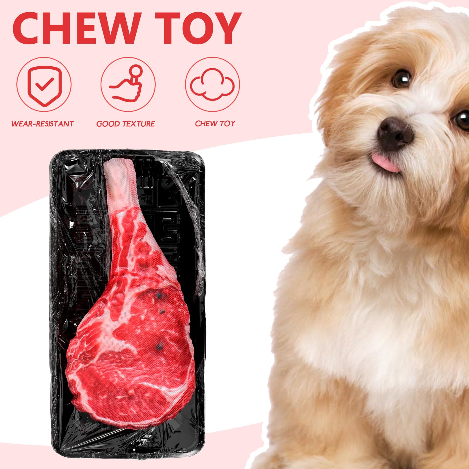 LUOZZY Plush Dog Squeaky Toy Lifelike Steak Shaped Dog Toy Interactive Dog Chew Toy for Teething Molaring Pet Supplies