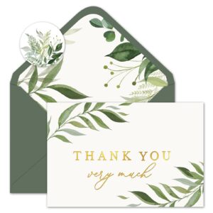 whaline 24 sets greenery thank you cards gold foil thank you greeting cards watercolor green leaf blank note cards with envelopes stickers for bridal baby shower wedding birthday party, 4 x 6 inch