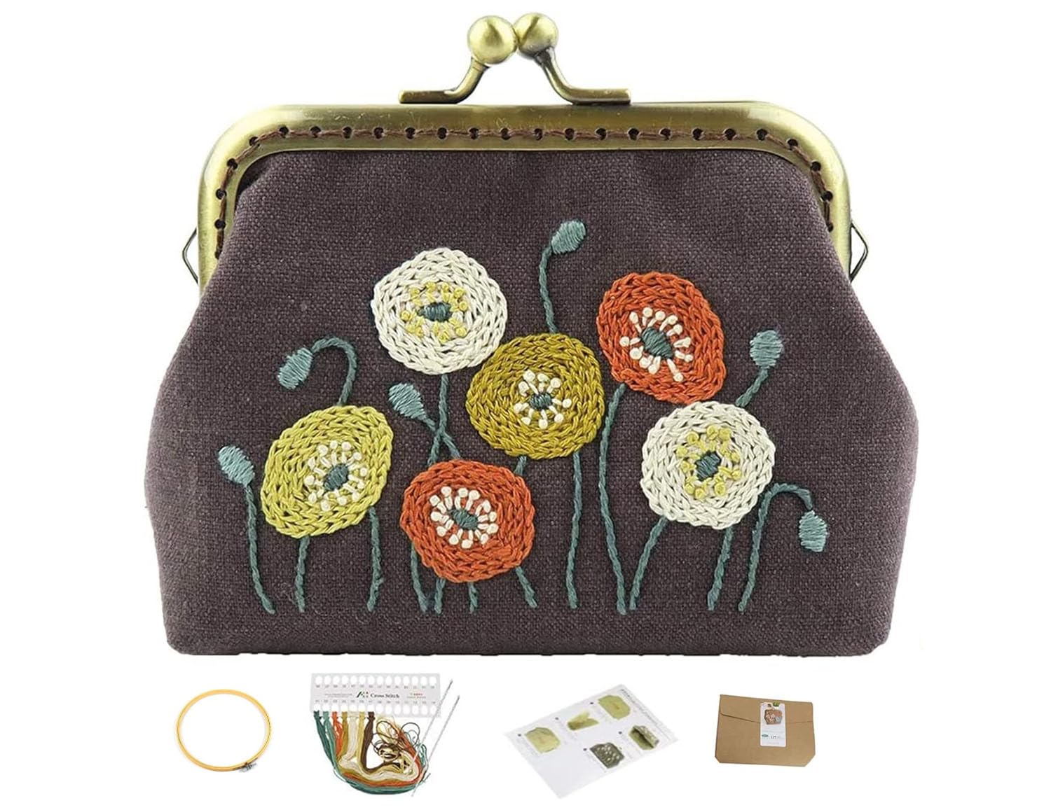 YJGMY Beginner Embroidery Coin Purse kit, Simple Embroidery, Cross Stitch kit Suitable for Beginner Sewing Craft Friend Gift Bag (Small Bowl Flower)