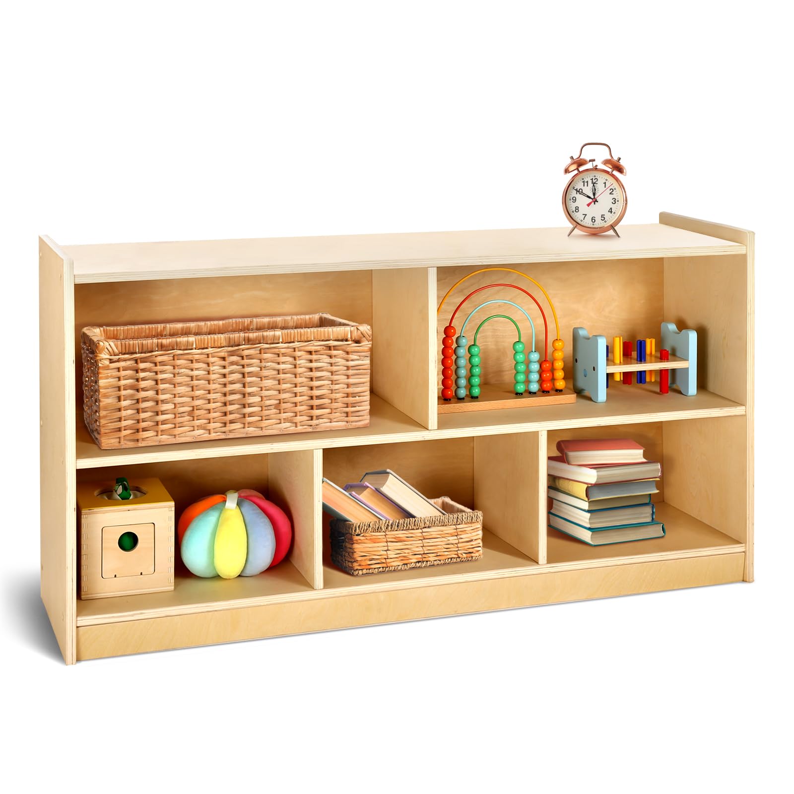 wingyz Wooden Storage Cabinet, 5-Section Montessori Bookshelf, Kids Toy Storage Organizer Book Shelf for Kids Rooms, Classroom, Playroom, Nursery, Preschool Book Shelves