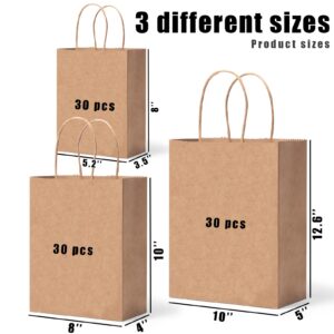 JOHOUSE 90PCS Brown Paper Bags with Handles, 3 Assorted Sizes Mixed Sizes Bulk Kraft Paper Gift Merchandise Bags for Business Shopping Retail Birthday Grocery Craft Take Out