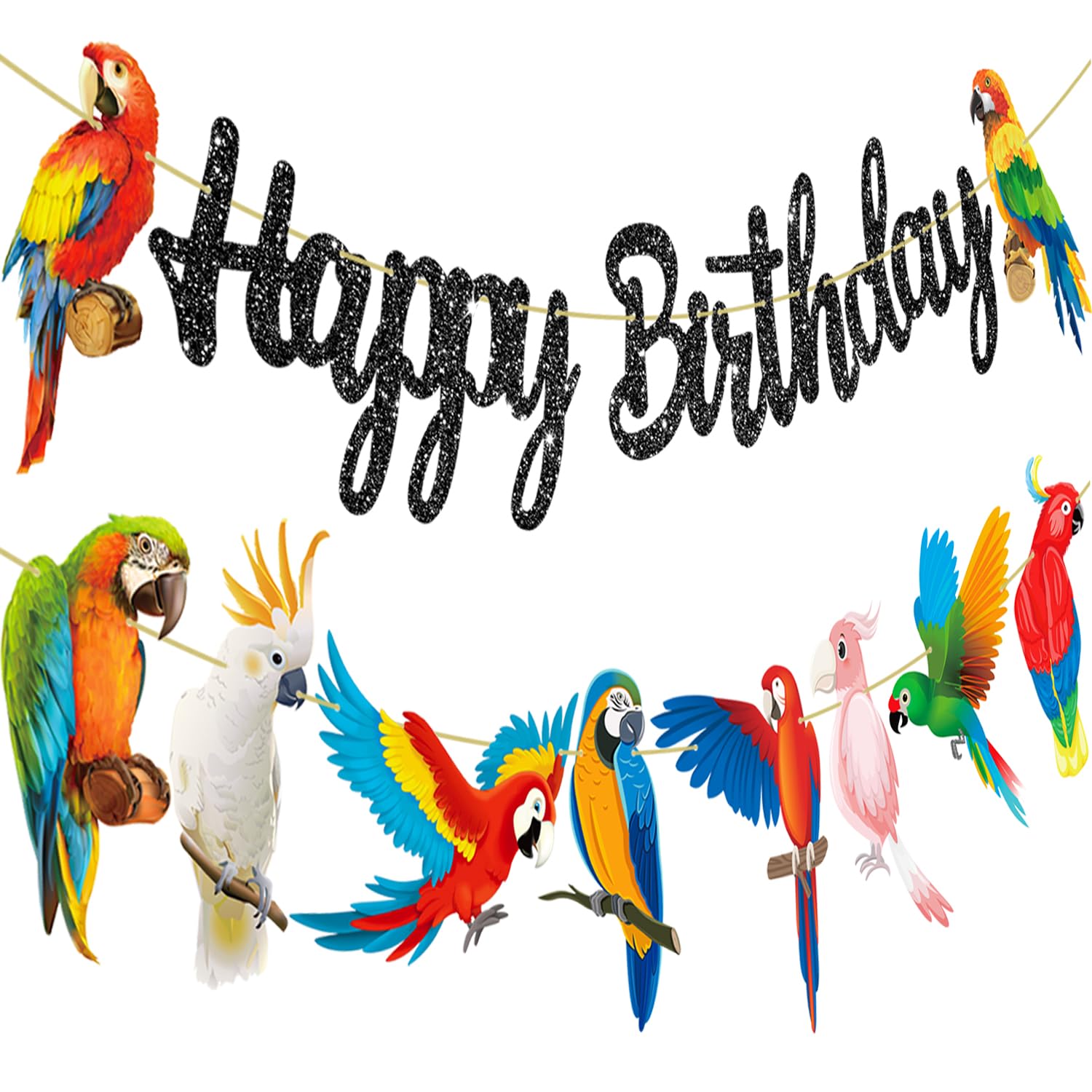 Parrot Birthday Party Banners Tropical Bird Birthday Banner Parrot Birthday Decoration Toucan Parrot Party Cutout Banners for Hawaiian Themed Baby Shower Supplies